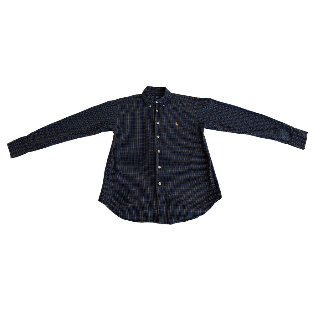 Ralph Lauren Boys Blue Plaid Button Down Shirt Size M 10-12 Pony Logo